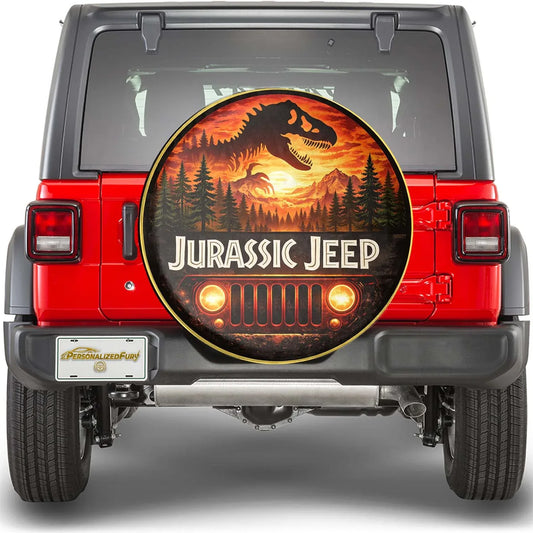 Jurassic Jeep Leather Spare Tire Cover - Jurassic Outdoor Adventure Design - Car Accessories - PersonalizedFury