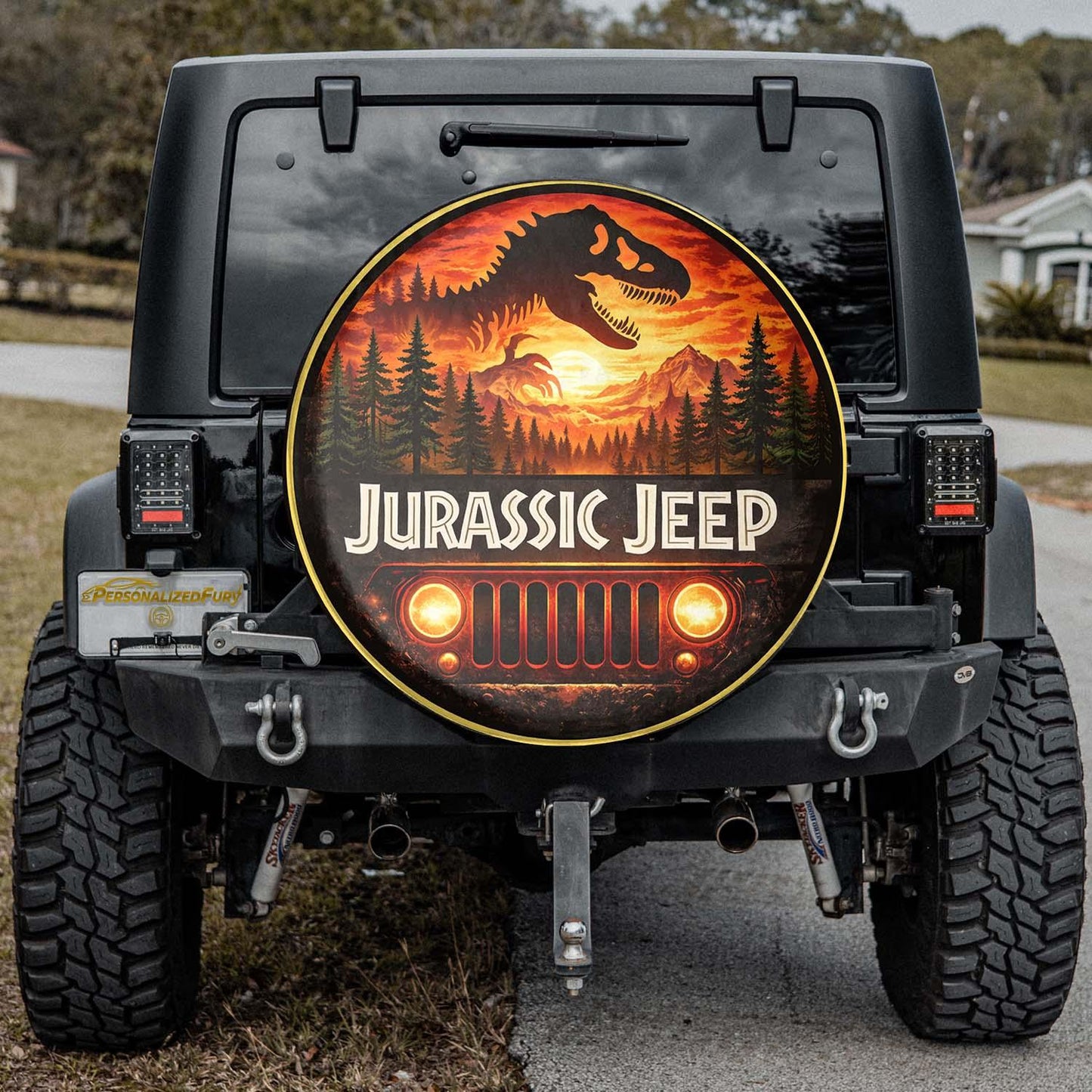 Jurassic Jeep Leather Spare Tire Cover - Jurassic Outdoor Adventure Design - Car Accessories - PersonalizedFury