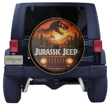Jurassic Jeep Leather Spare Tire Cover - Jurassic Outdoor Adventure Design - Car Accessories - PersonalizedFury