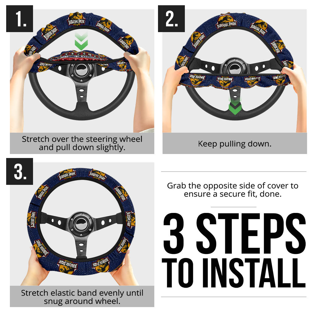 Jurassic Park Christmas Premium Custom Car Steering Wheel Cover