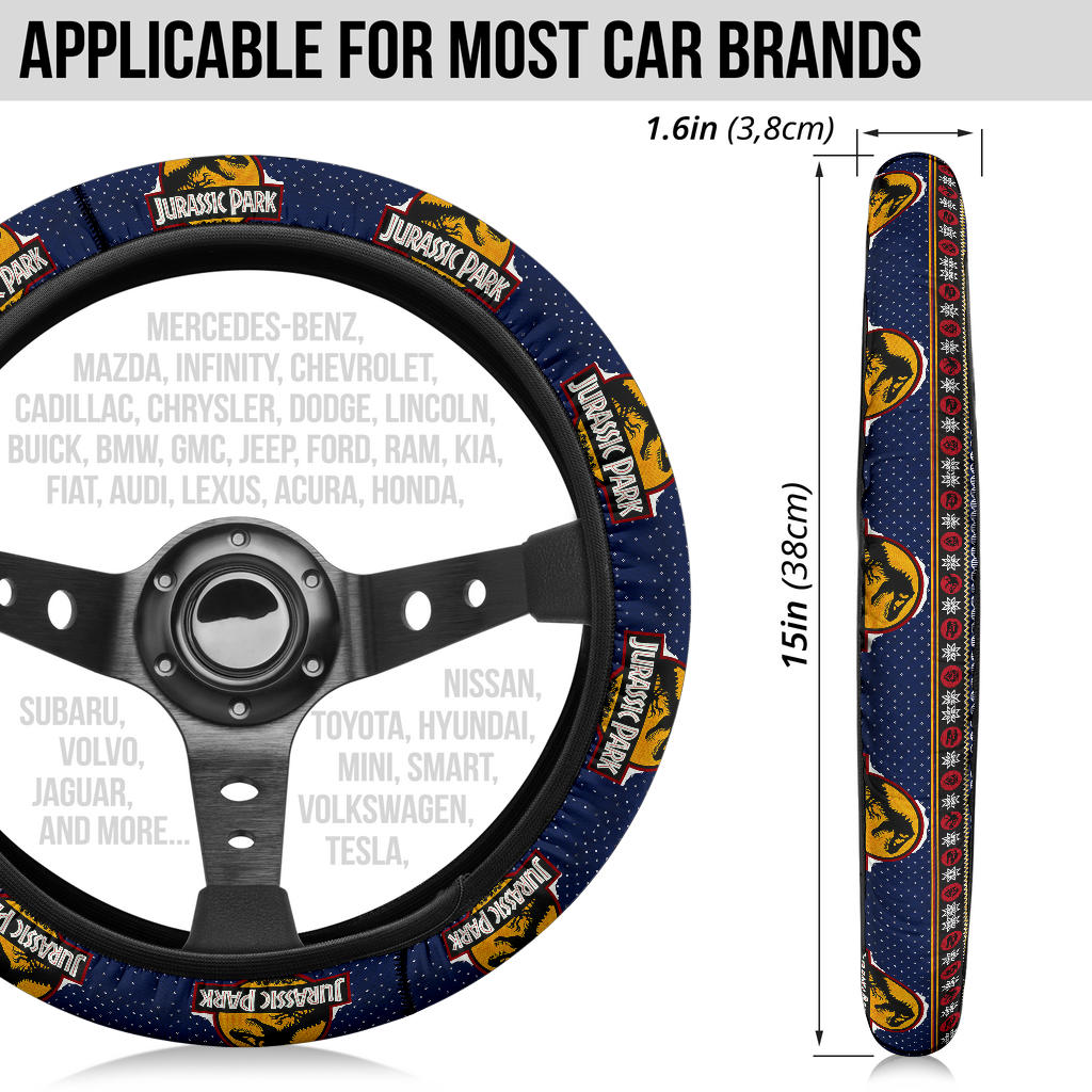 Jurassic Park Christmas Premium Custom Car Steering Wheel Cover