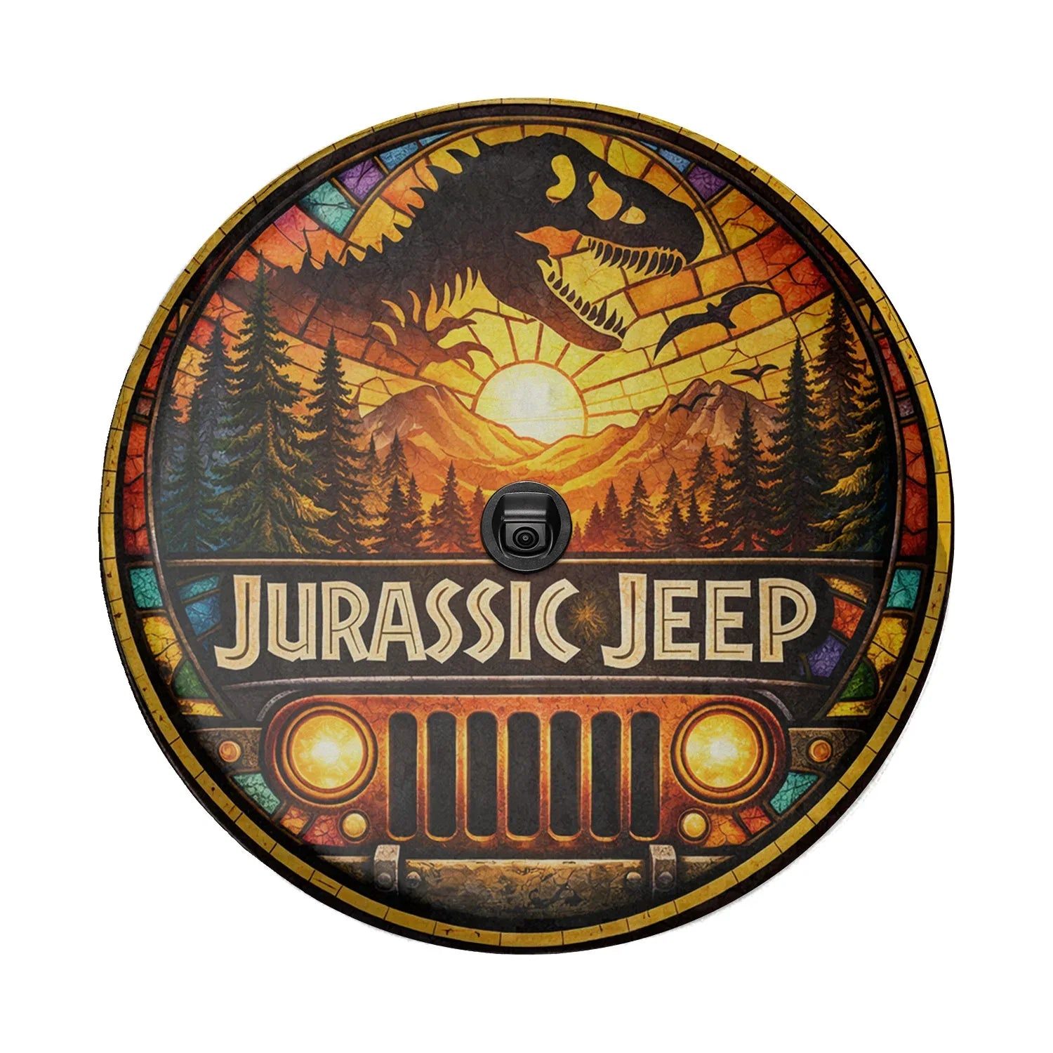 Jurassic Park Jeep Wheel Cover – Durable Leather Spare Tire Cover - PersonalizedFury