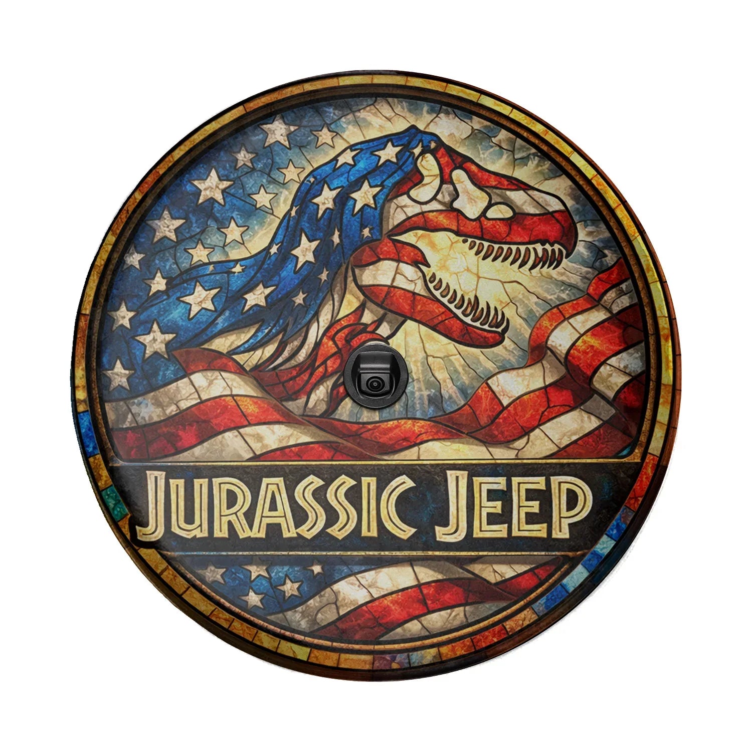 Jurassic Park Jeep Wheel Cover – Leather Car Usa Flag Accessories - PersonalizedFury