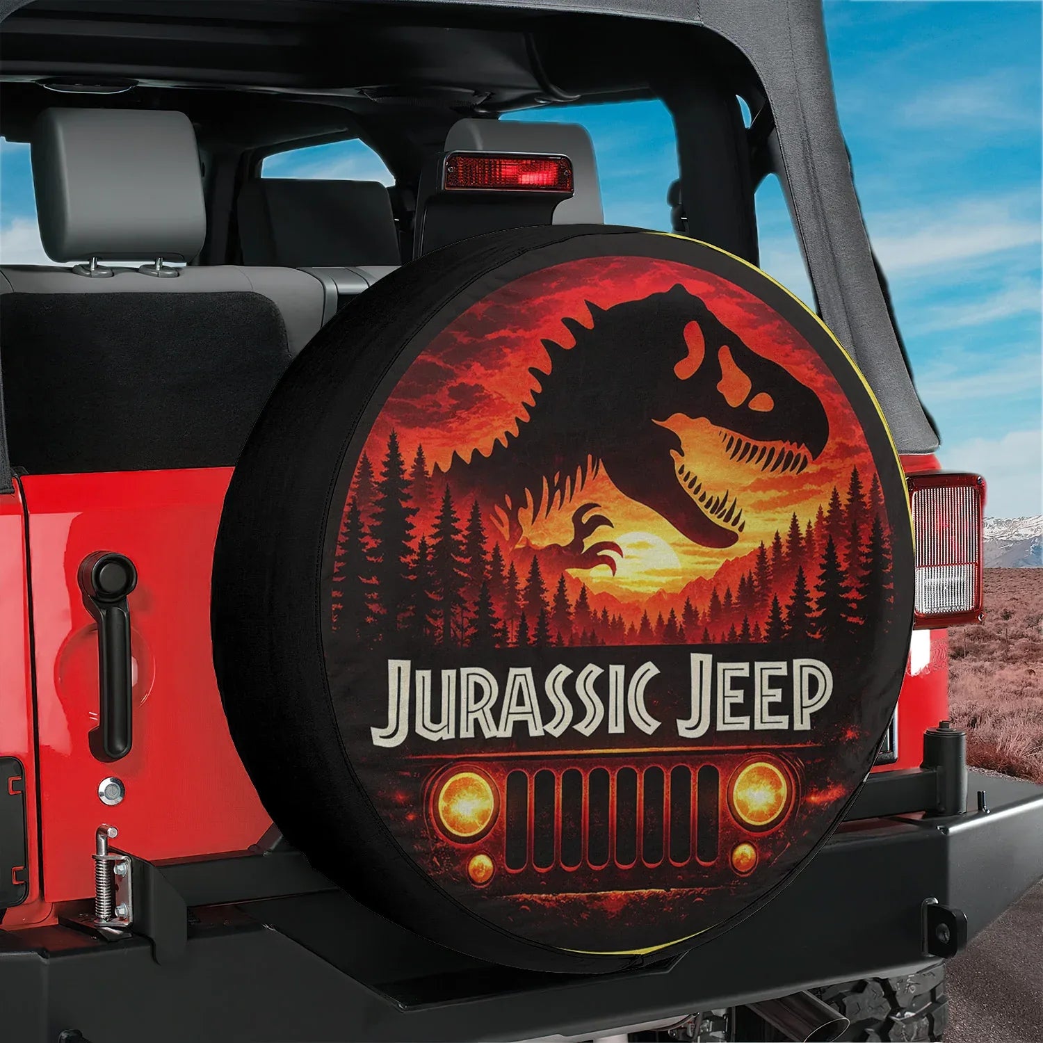 Jurassic Park Jeep Wheel Cover – Leather Spare Tire Cover for Car Accessories - PersonalizedFury