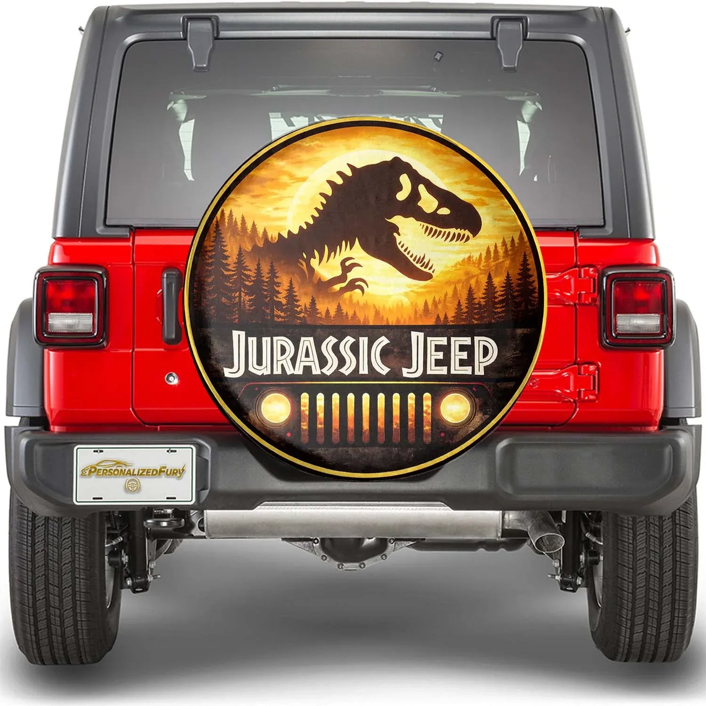 Jurassic Park Leather Spare Tire Cover for Jeep Wheel - PersonalizedFury
