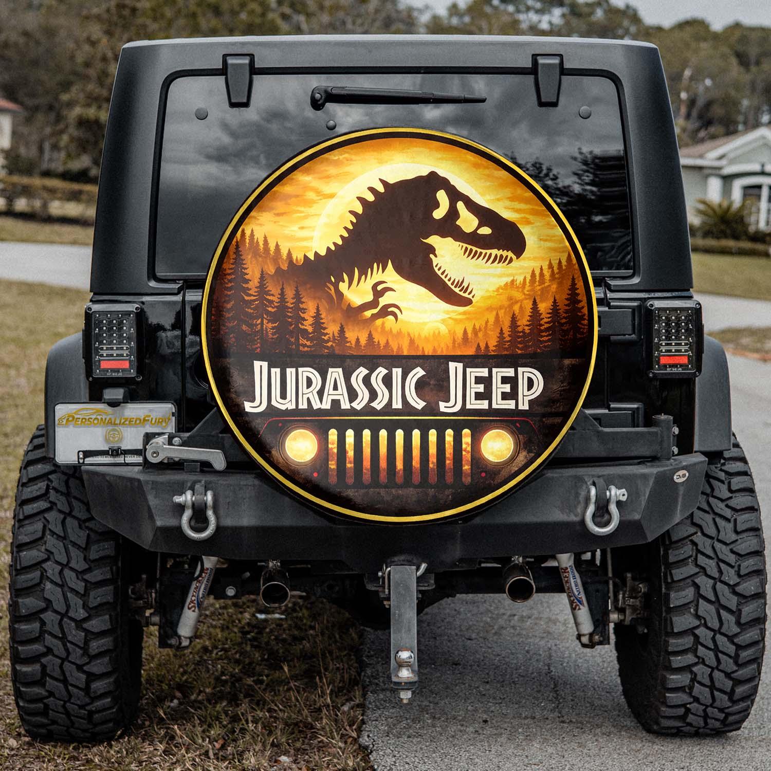 Jurassic Park Leather Spare Tire Cover for Jeep Wheel - PersonalizedFury