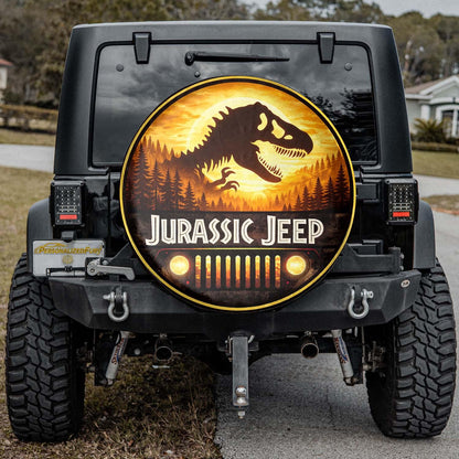 Jurassic Park Leather Spare Tire Cover for Jeep Wheel - PersonalizedFury