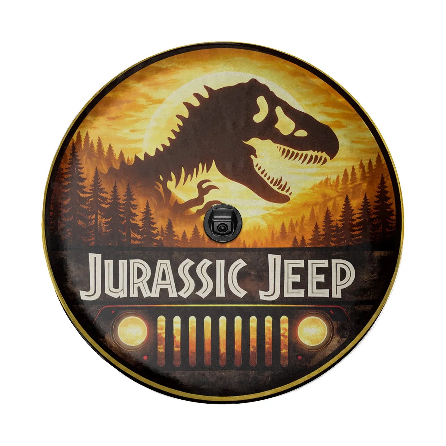 Jurassic Park Leather Spare Tire Cover for Jeep Wheel - PersonalizedFury