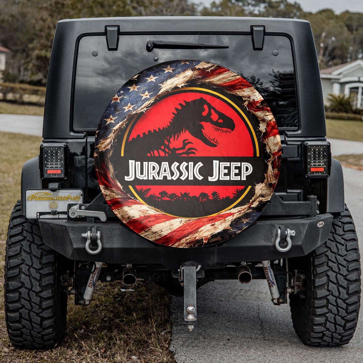 Jurassic Park Spare Tire Cover – Leather Jeep Usa Flag Wheel Cover - PersonalizedFury