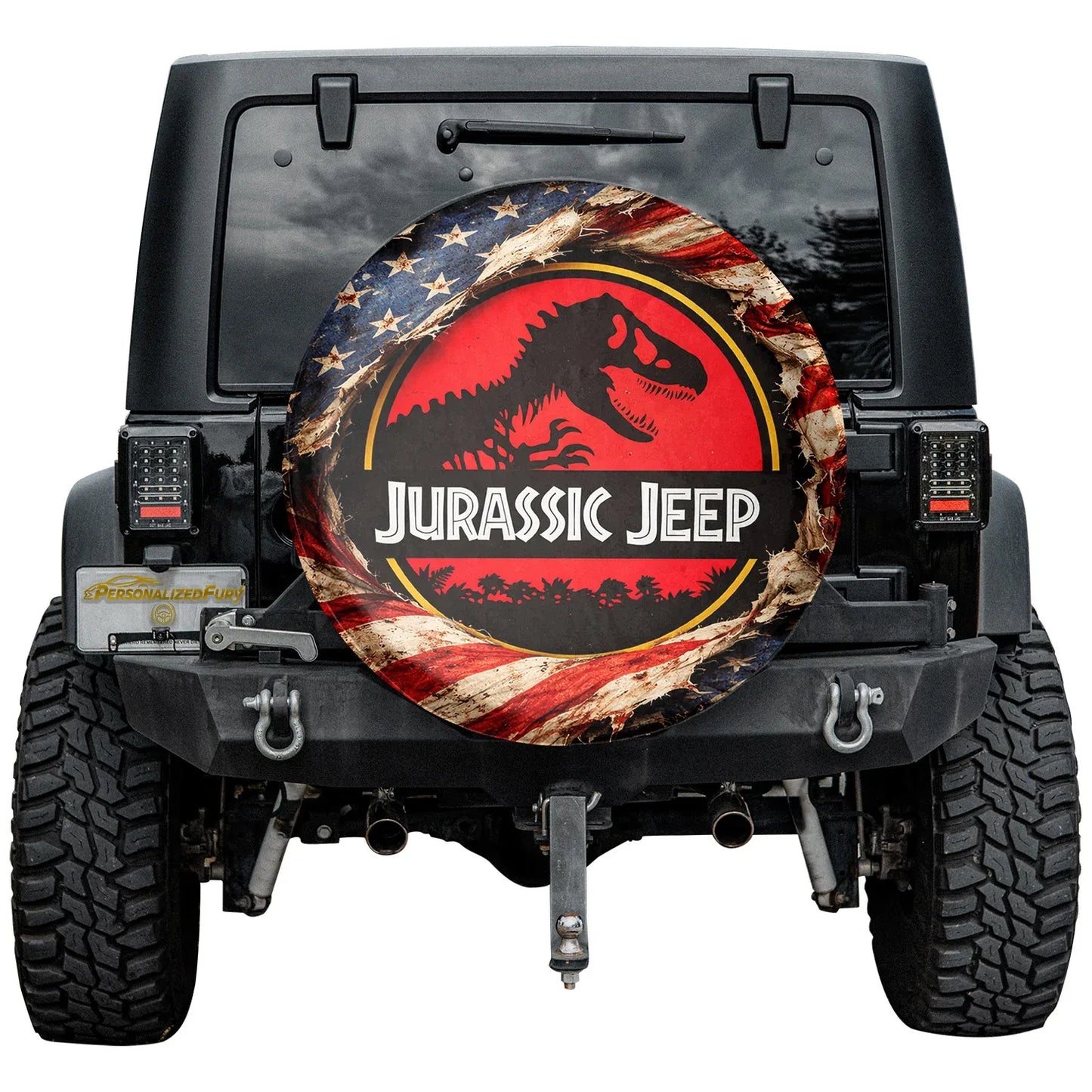 Jurassic Park Spare Tire Cover – Leather Jeep Usa Flag Wheel Cover - PersonalizedFury