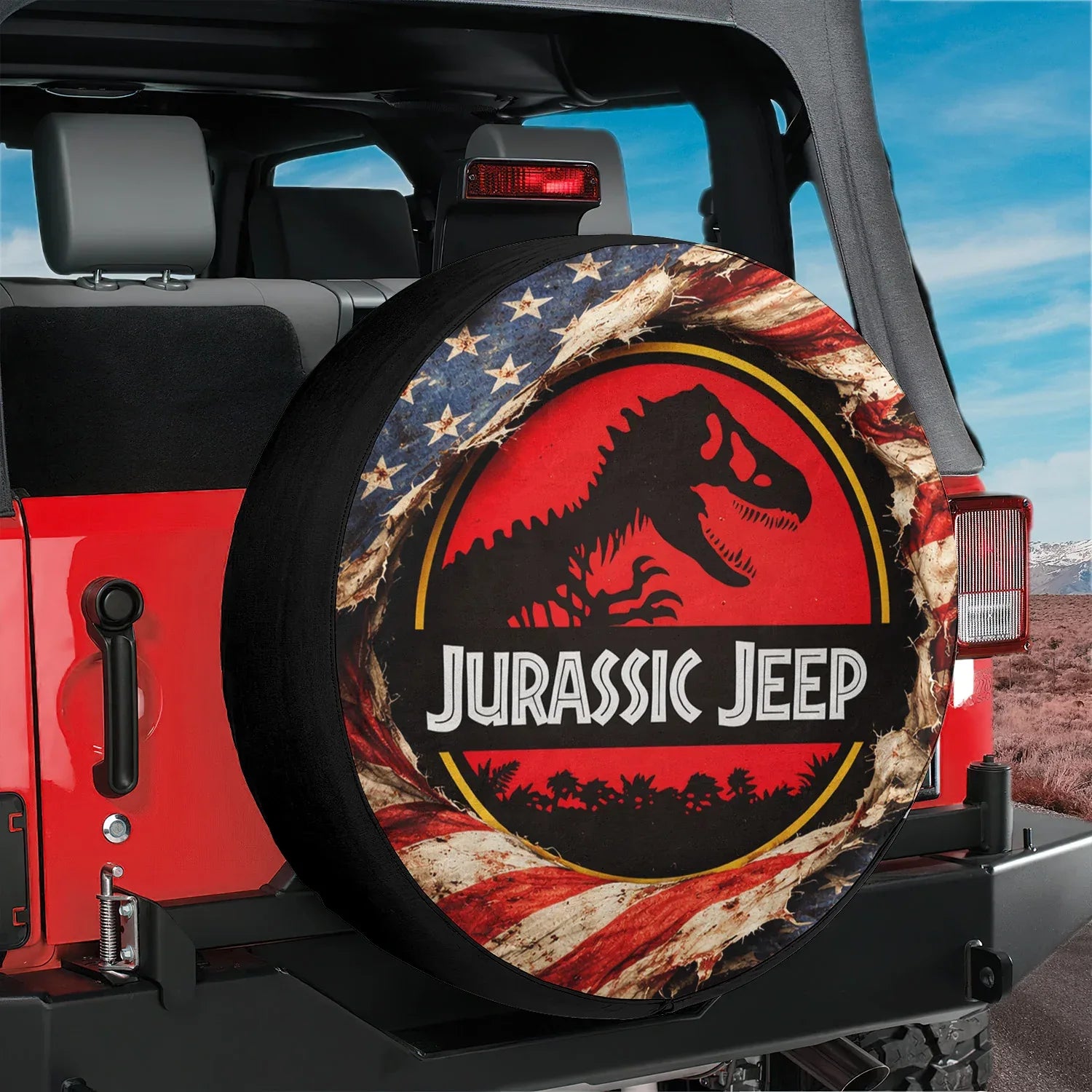 Jurassic Park Spare Tire Cover – Leather Jeep Usa Flag Wheel Cover - PersonalizedFury