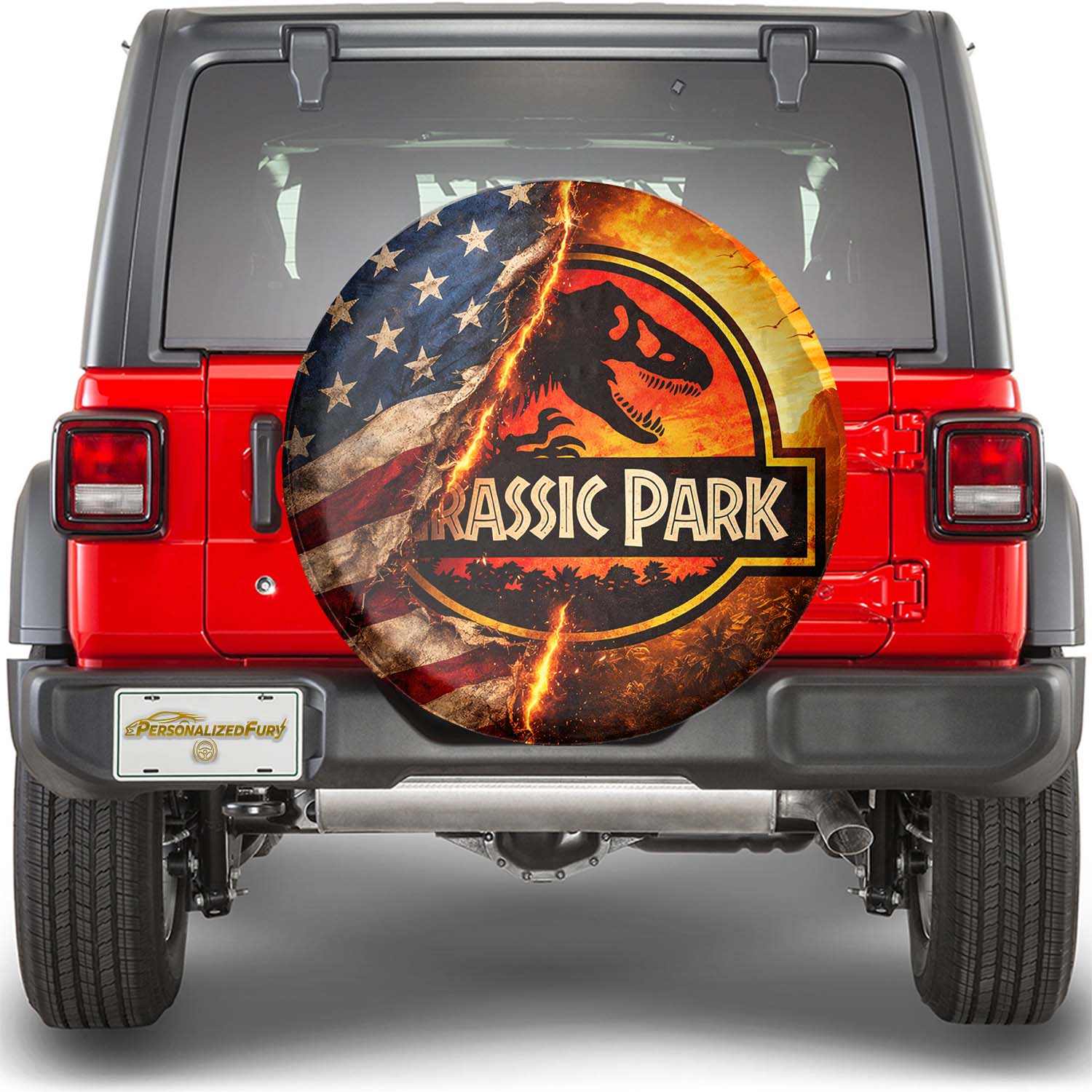 Jurassic Park Usa Flag Wheel Cover – Durable Leather Spare Tire Cover - Image 3