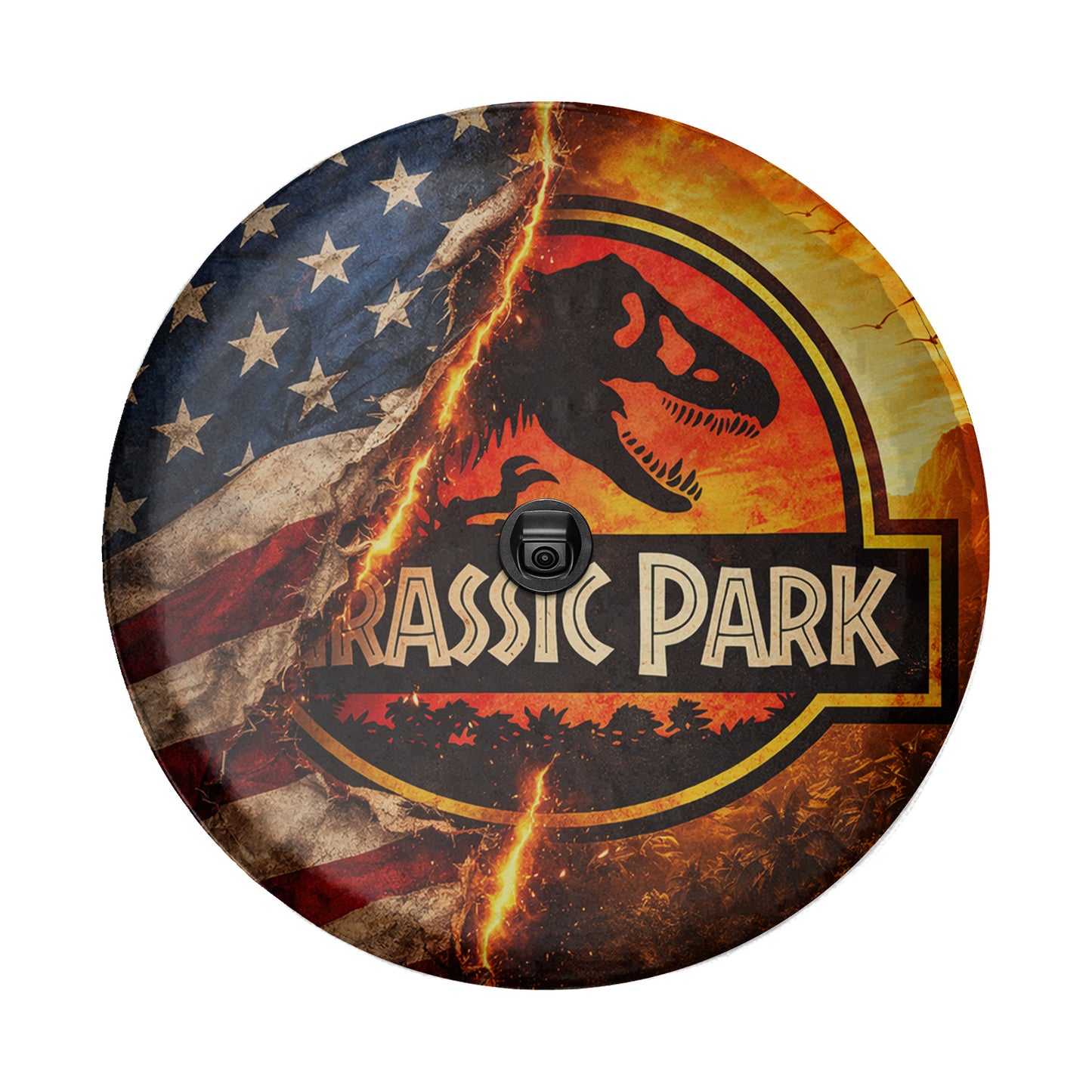 Jurassic Park Usa Flag Wheel Cover – Durable Leather Spare Tire Cover - Image 6