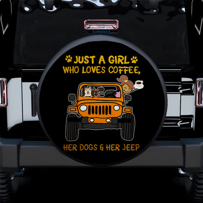 Just A Girl Who Love Coffee And Her Dogs Jeep Orange Car Spare Tire Cover