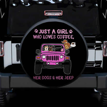 Just A Girl Who Love Coffee And Her Dogs Jeep Pink Car Leather Spare Tire Cover - PersonalizedFury