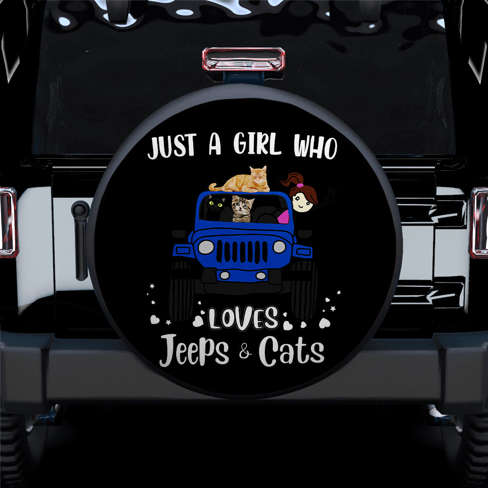 Just A Girl Who Love Jeep And Cat Blue Car Spare Tire Cover