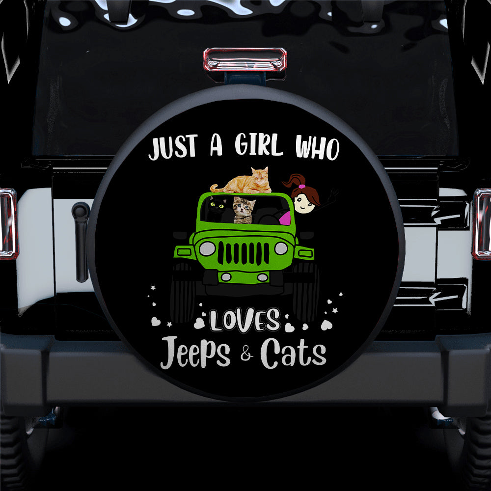 Just A Girl Who Love Jeep And Cat Green Car Spare Tire Cover