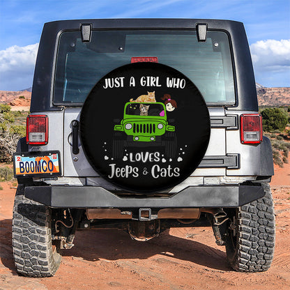 Just A Girl Who Love Jeep And Cat Green Car Spare Tire Cover