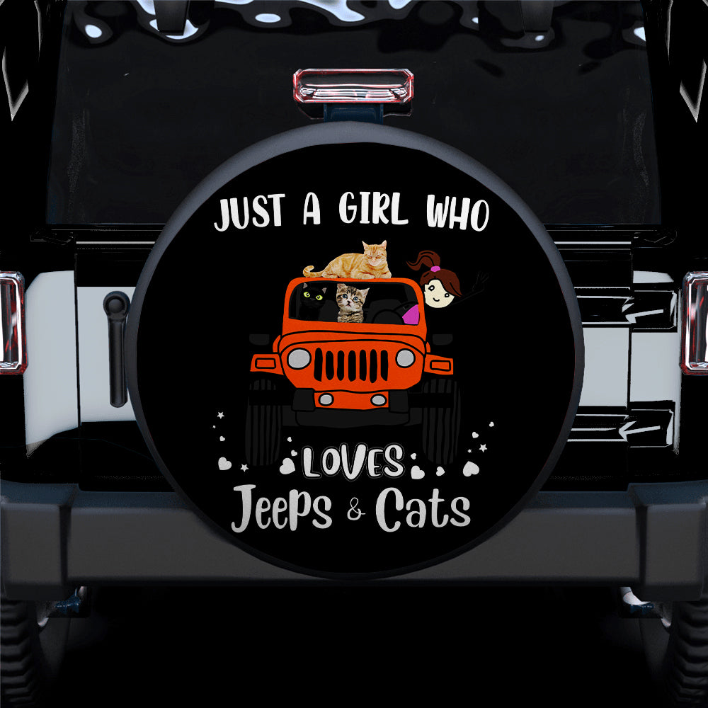 Just A Girl Who Love Jeep And Cat Orange Car Spare Tire Cover
