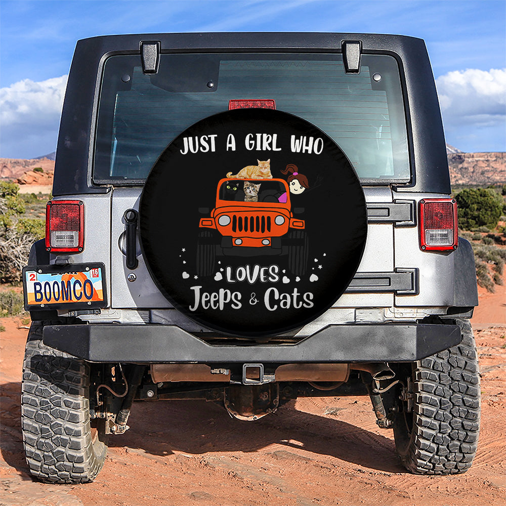 Just A Girl Who Love Jeep And Cat Orange Car Spare Tire Cover
