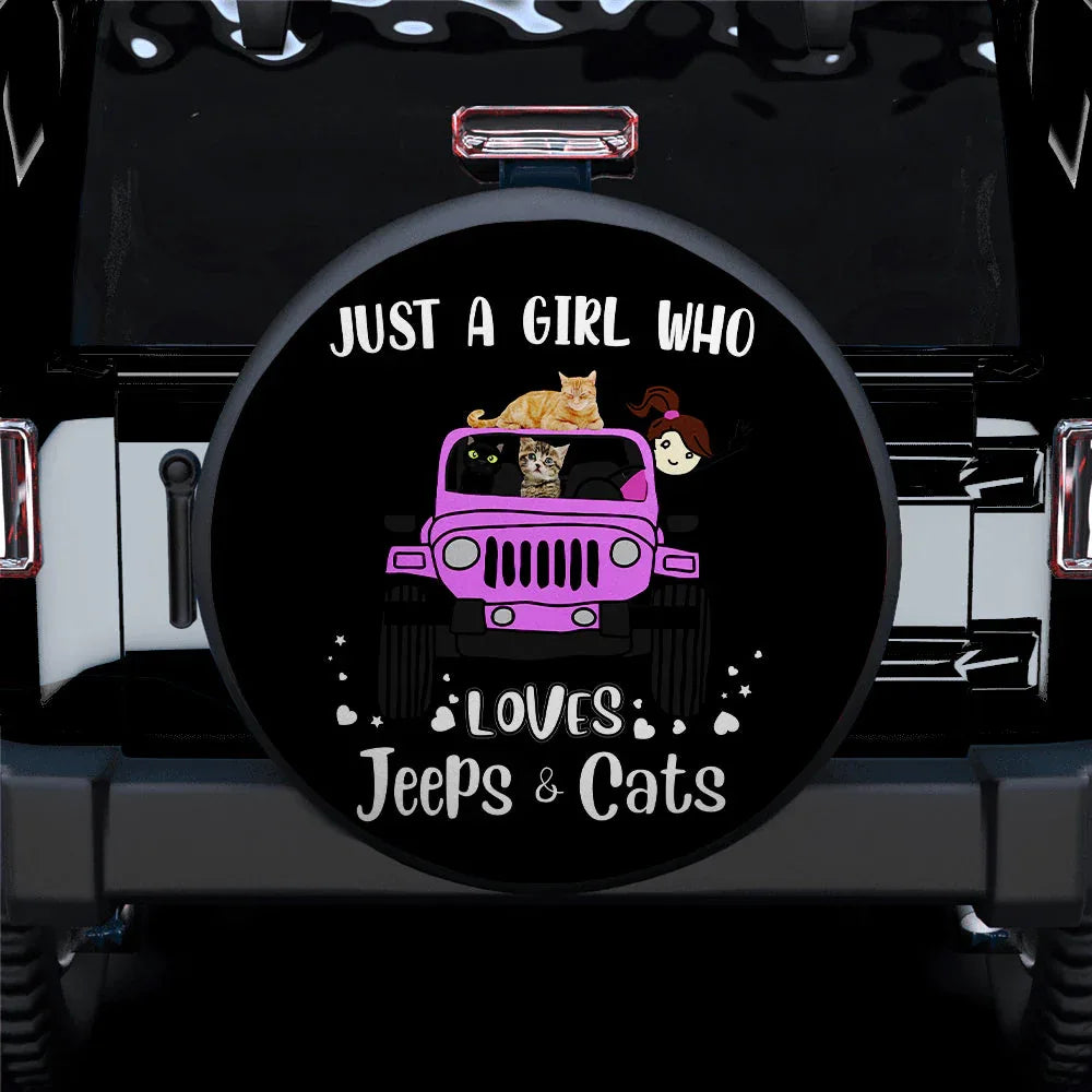 Just A Girl Who Love Jeep And Cat Pink Car Leather Spare Tire Cover - PersonalizedFury