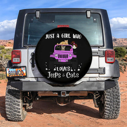 Just A Girl Who Love Jeep And Cat Pink Car Leather Spare Tire Cover - PersonalizedFury