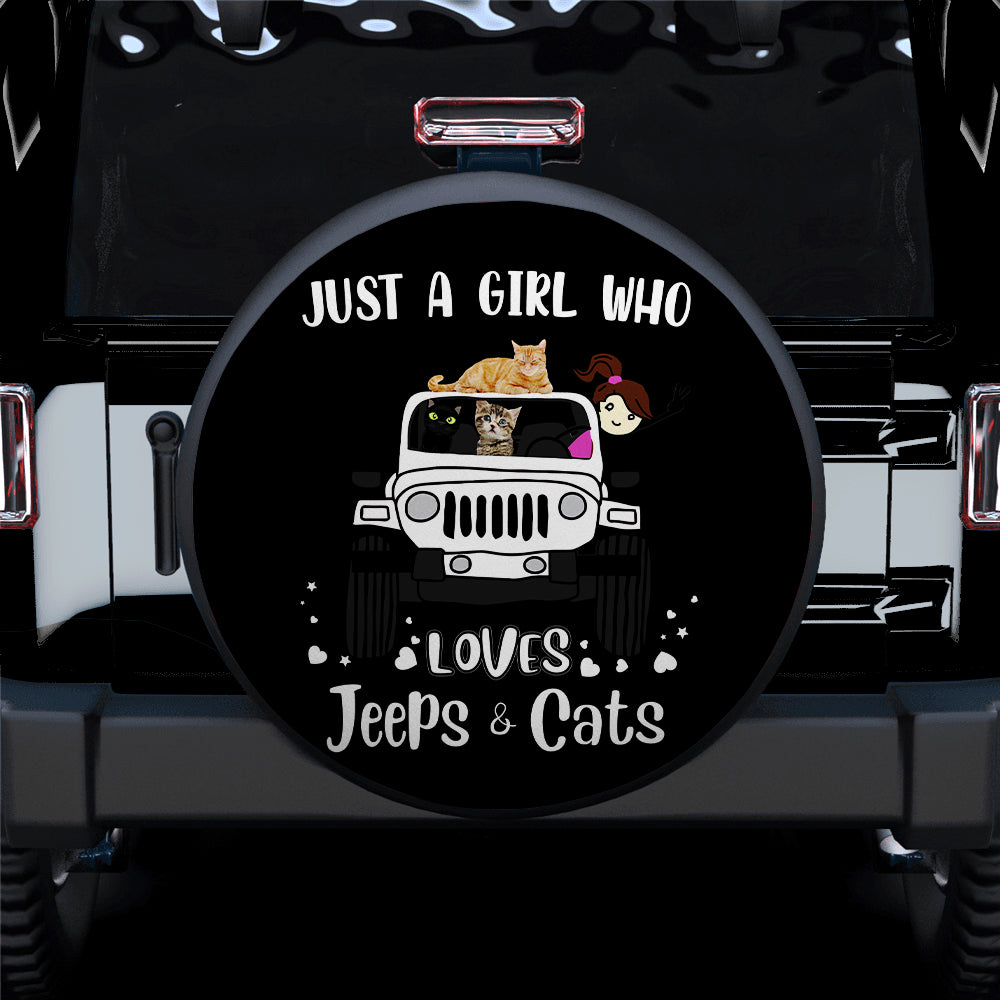 Just A Girl Who Love Jeep And Cat White Car Spare Tire Cover