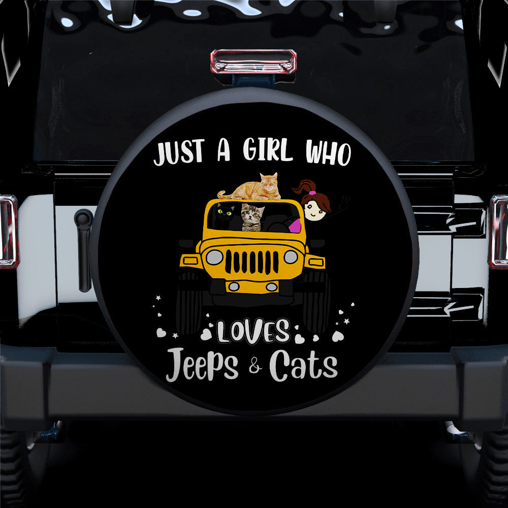 Just A Girl Who Love Jeep And Cat Yellow Car Spare Tire Cover