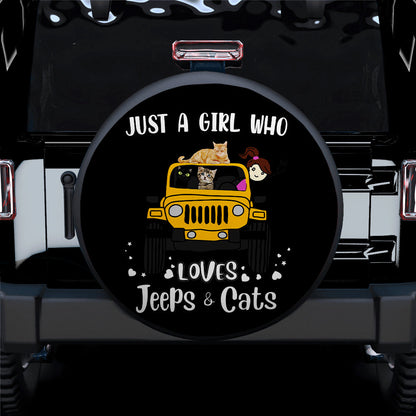 Just A Girl Who Love Jeep And Cat Yellow Car Spare Tire Cover