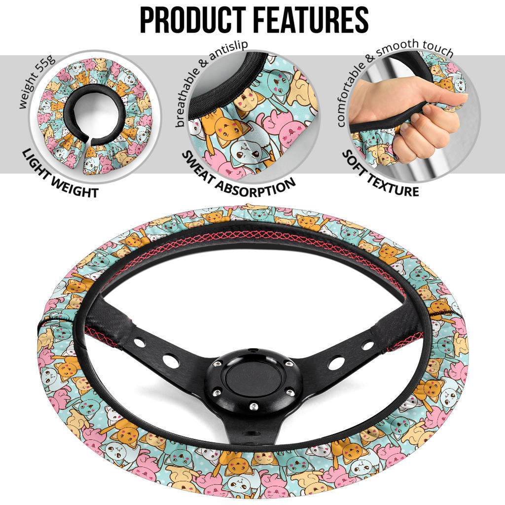 Kaiwai Cat Cute Premium Car Steering Wheel Cover