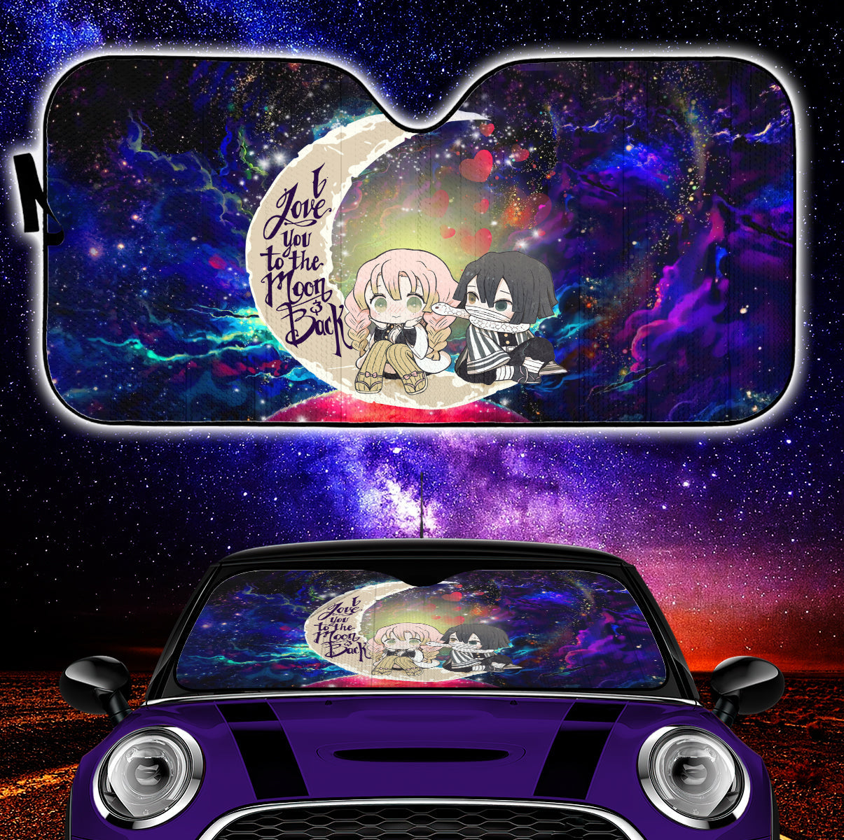 Kanroji And Kaburamaru Demon Slayer Love You To The Moon Galaxy Car Auto Sunshades