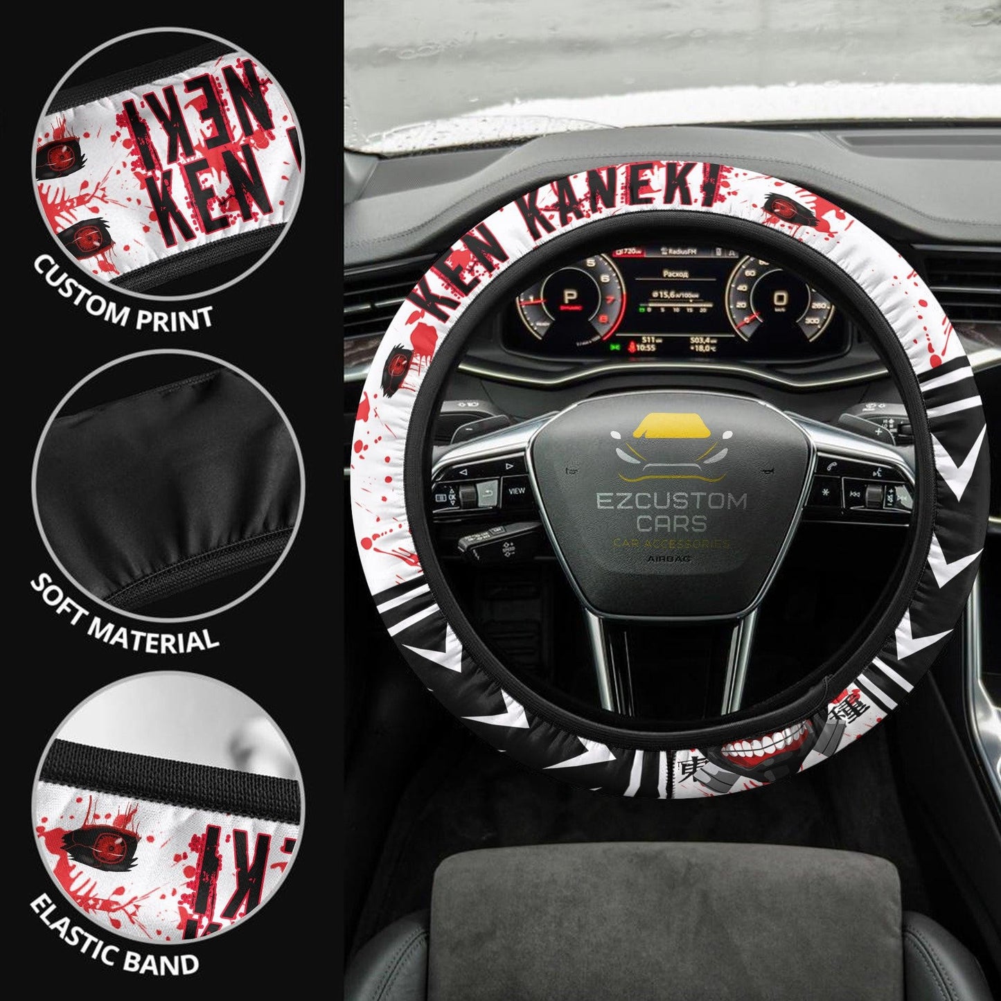 Ken Kaneki Anime Steering Wheel Cover Custom Tokyo Ghoul Anime Car Accessories