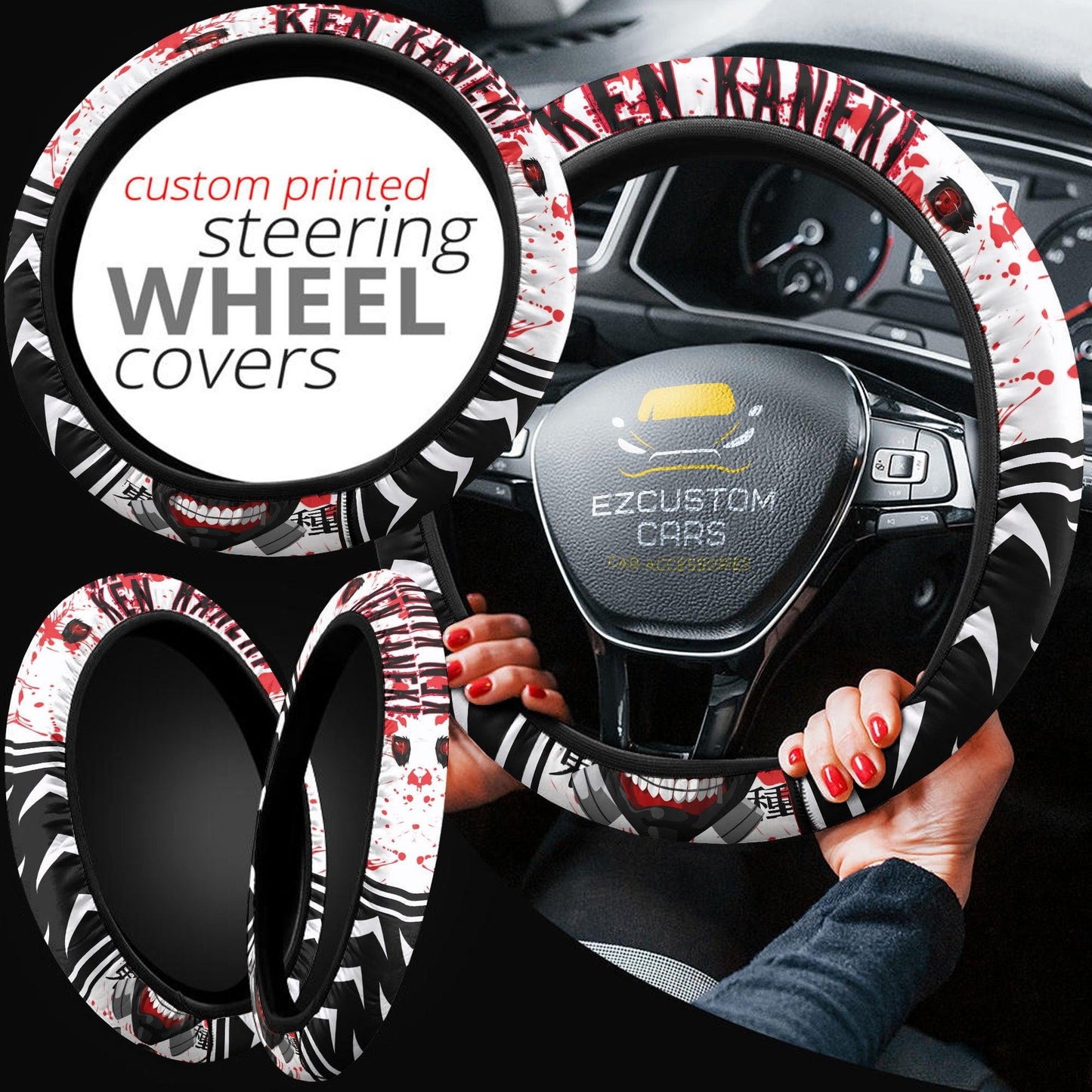 Ken Kaneki Anime Steering Wheel Cover Custom Tokyo Ghoul Anime Car Accessories