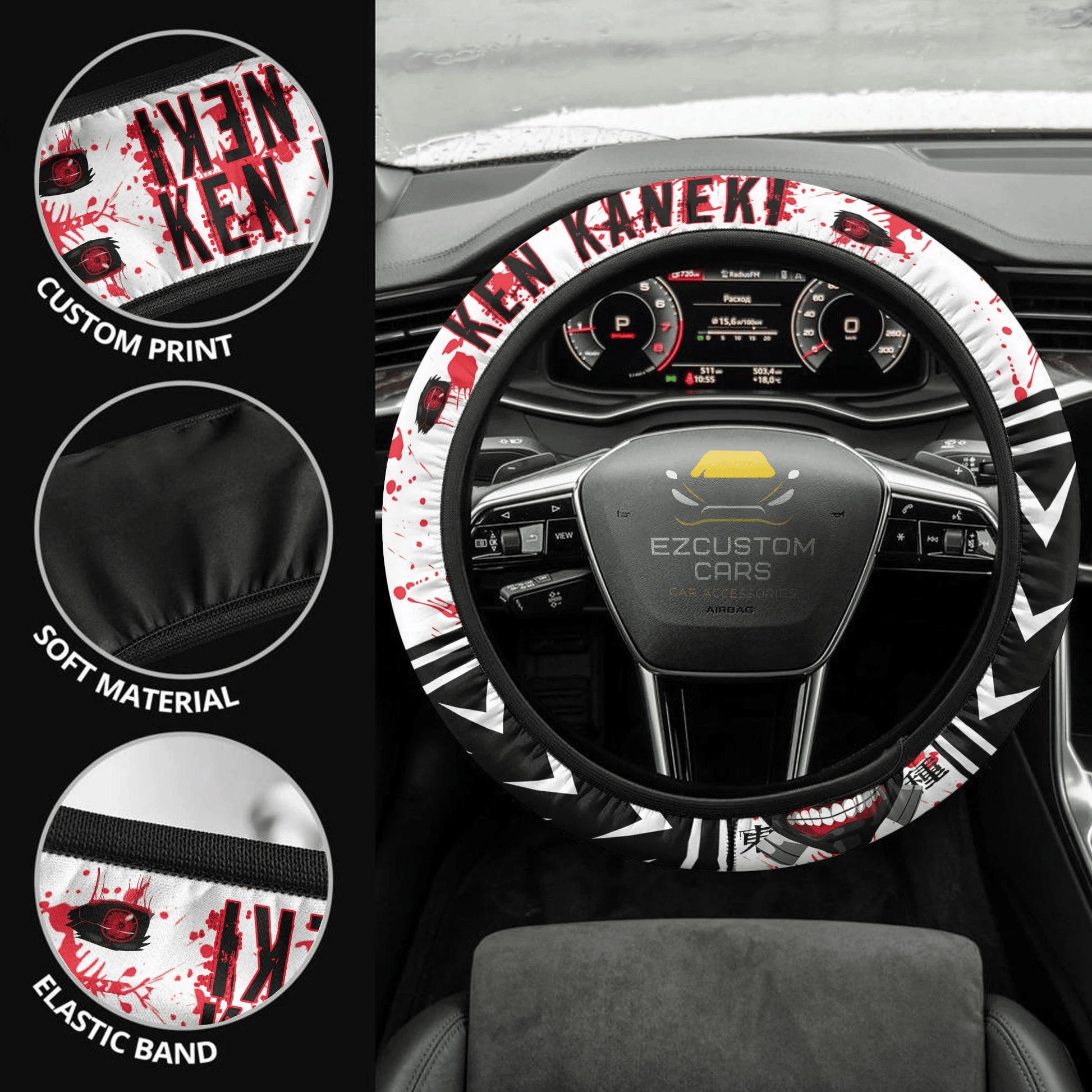 Ken Kaneki Anime Steering Wheel Cover Custom Tokyo Ghoul Anime Car Accessories