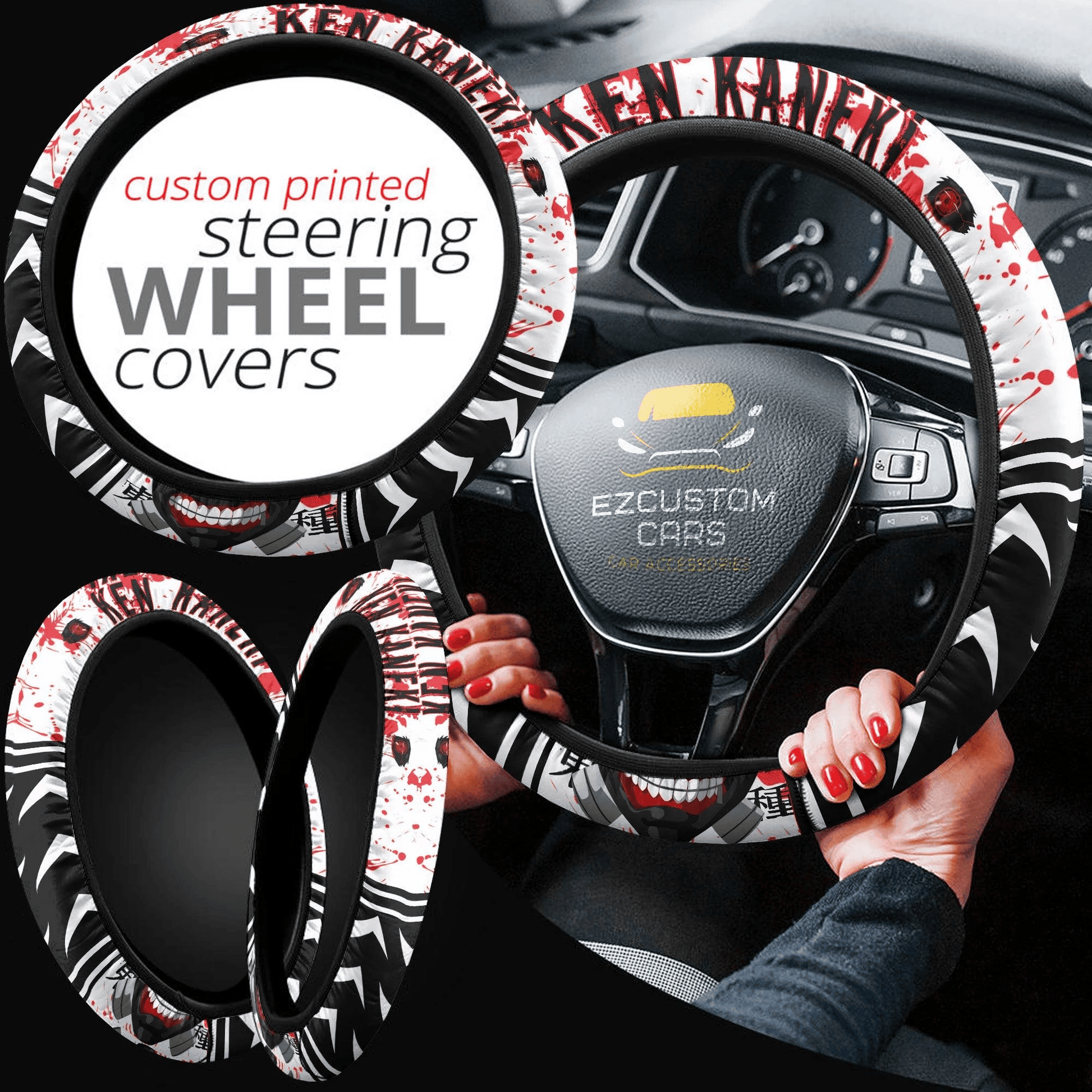 Ken Kaneki Anime Steering Wheel Cover Custom Tokyo Ghoul Anime Car Accessories