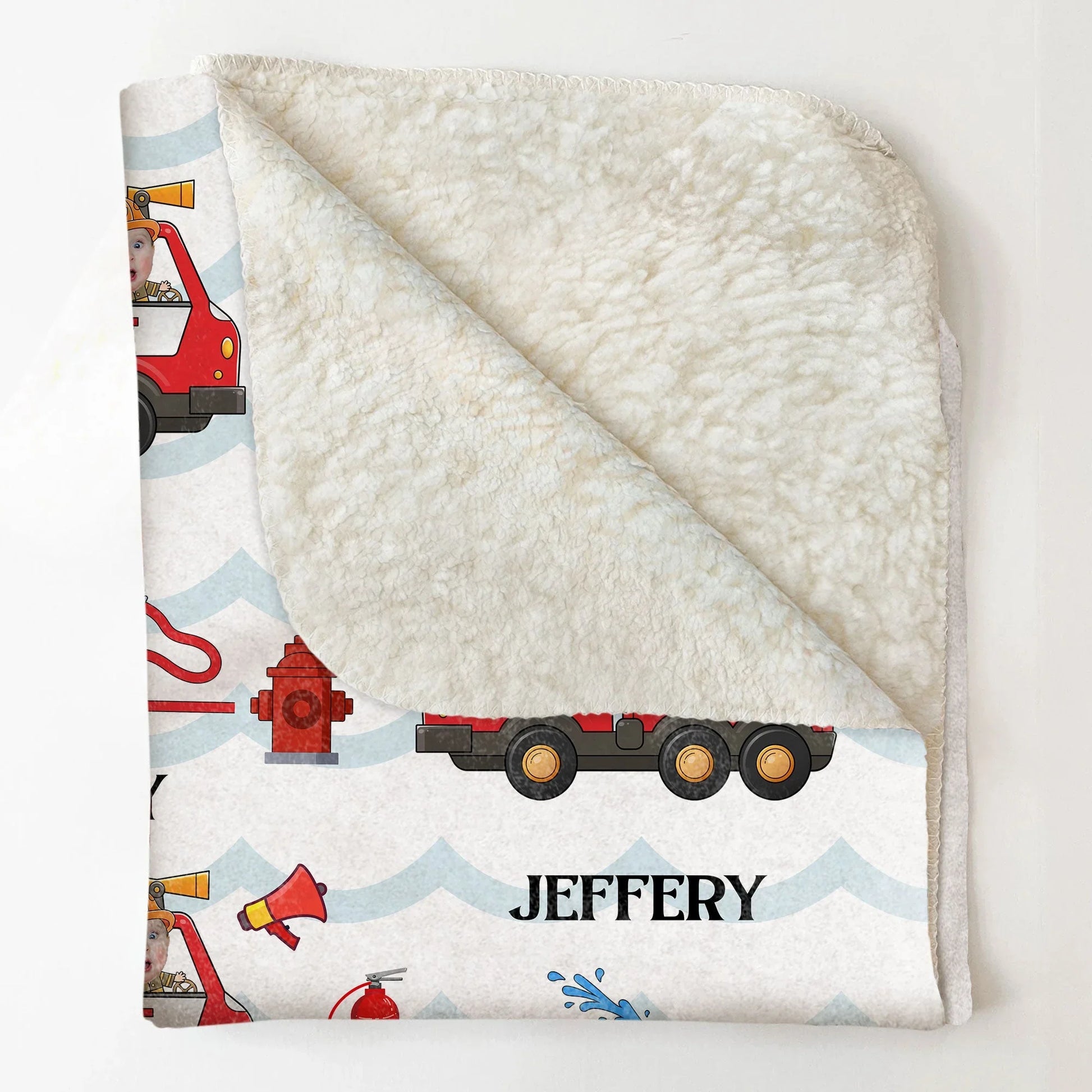 Kid Riding Fire Truck - Personalized Photo Blanket