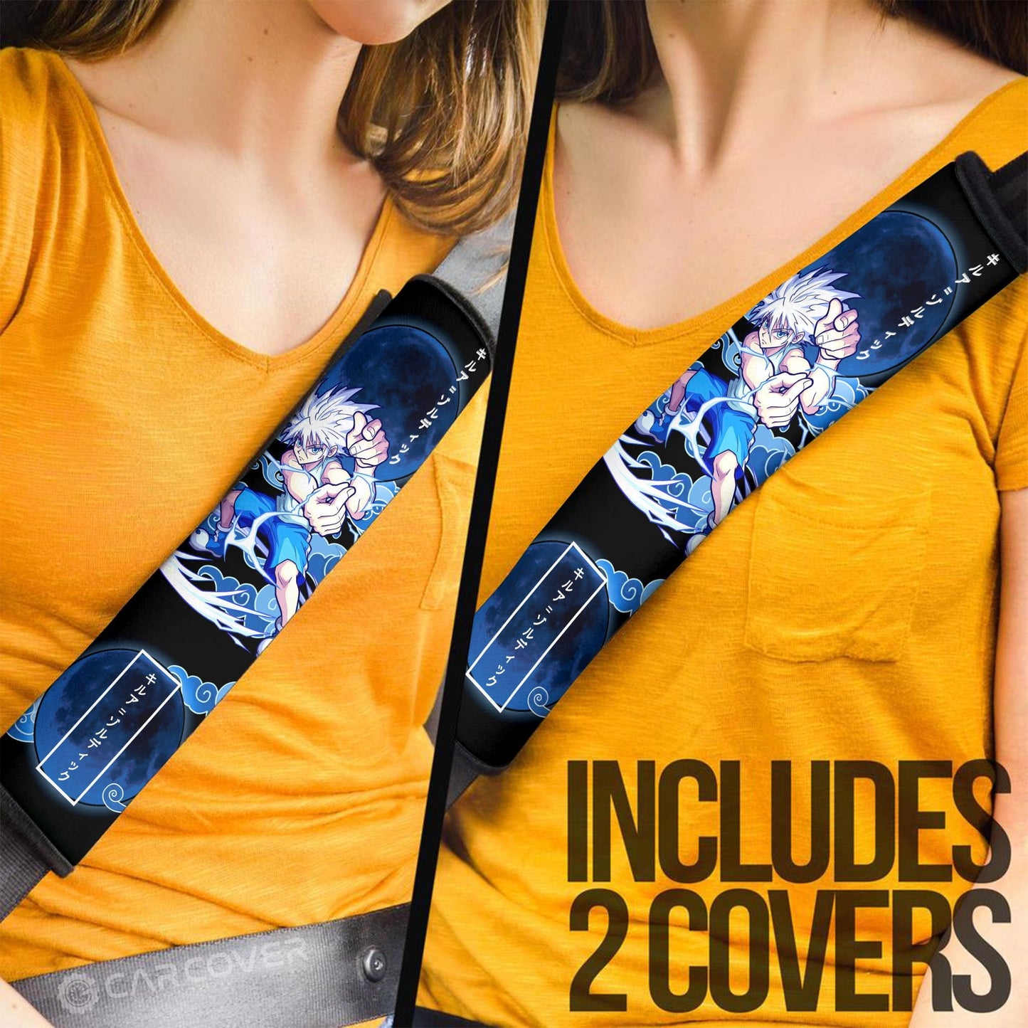 Killua Zoldyck Seat Belt Covers Custom Anime Hunter x Hunter Car Interior Accessories