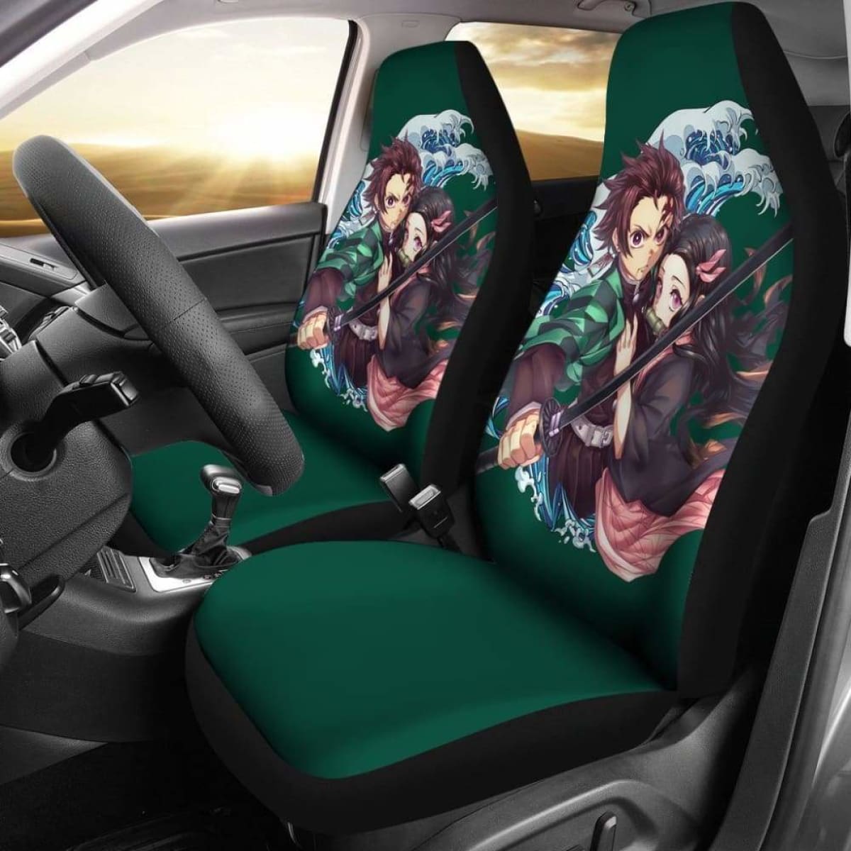 Kimetsu No Yaiba Car Seat Covers Tanjiro Kamado & Nezuko Kamado Universal Fit 051012