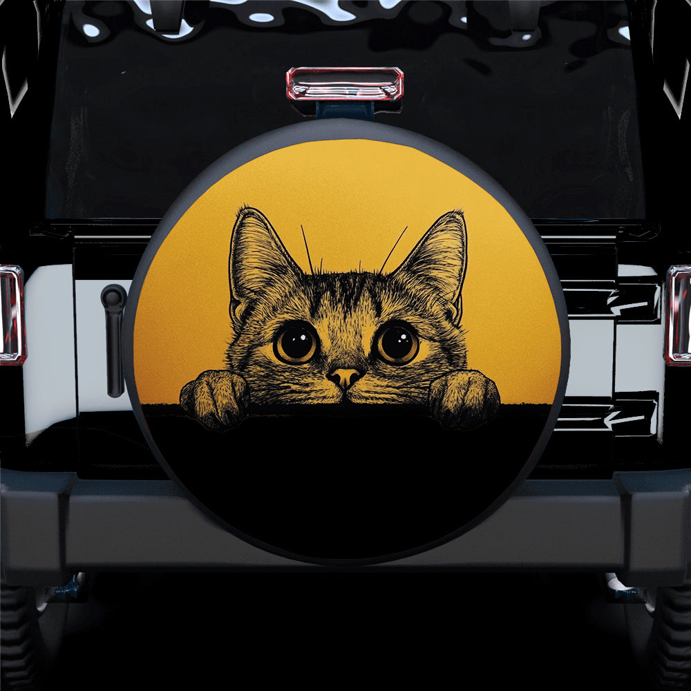 Kitty Peeking Wall Car Spare Tire Cover