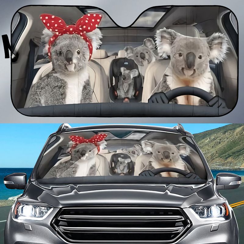 Koala Family Couple Car All Over Printed 3D Sun Shade