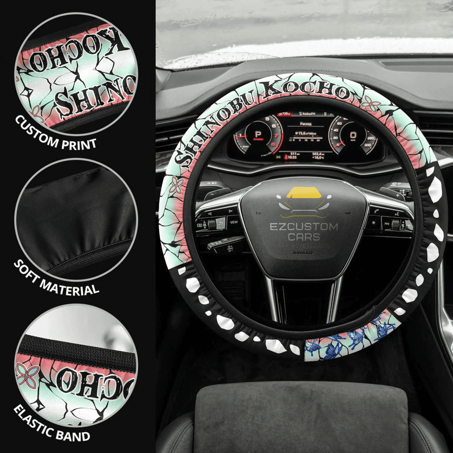 Kocho Shinobu Anime Steering Wheel Cover Custom Anime Demon Slayer Car Accessories