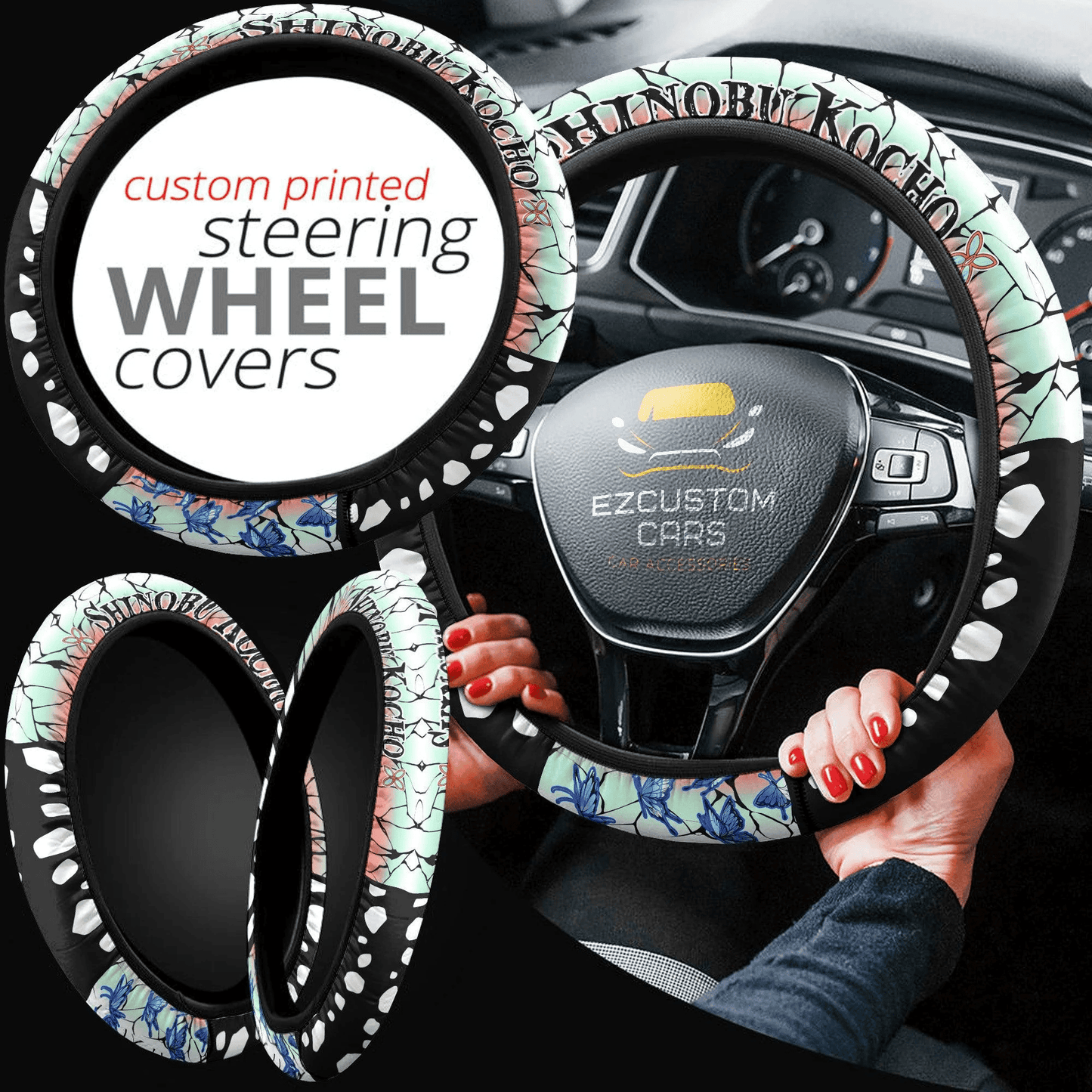 Kocho Shinobu Anime Steering Wheel Cover Custom Anime Demon Slayer Car Accessories