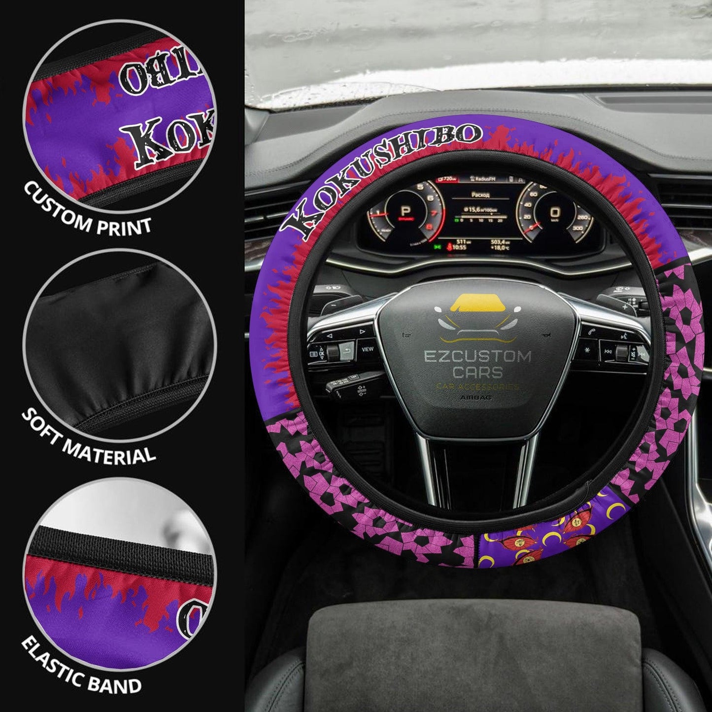 Kokushibo Anime Steering Wheel Cover Custom Anime Demon Slayer Car Accessories