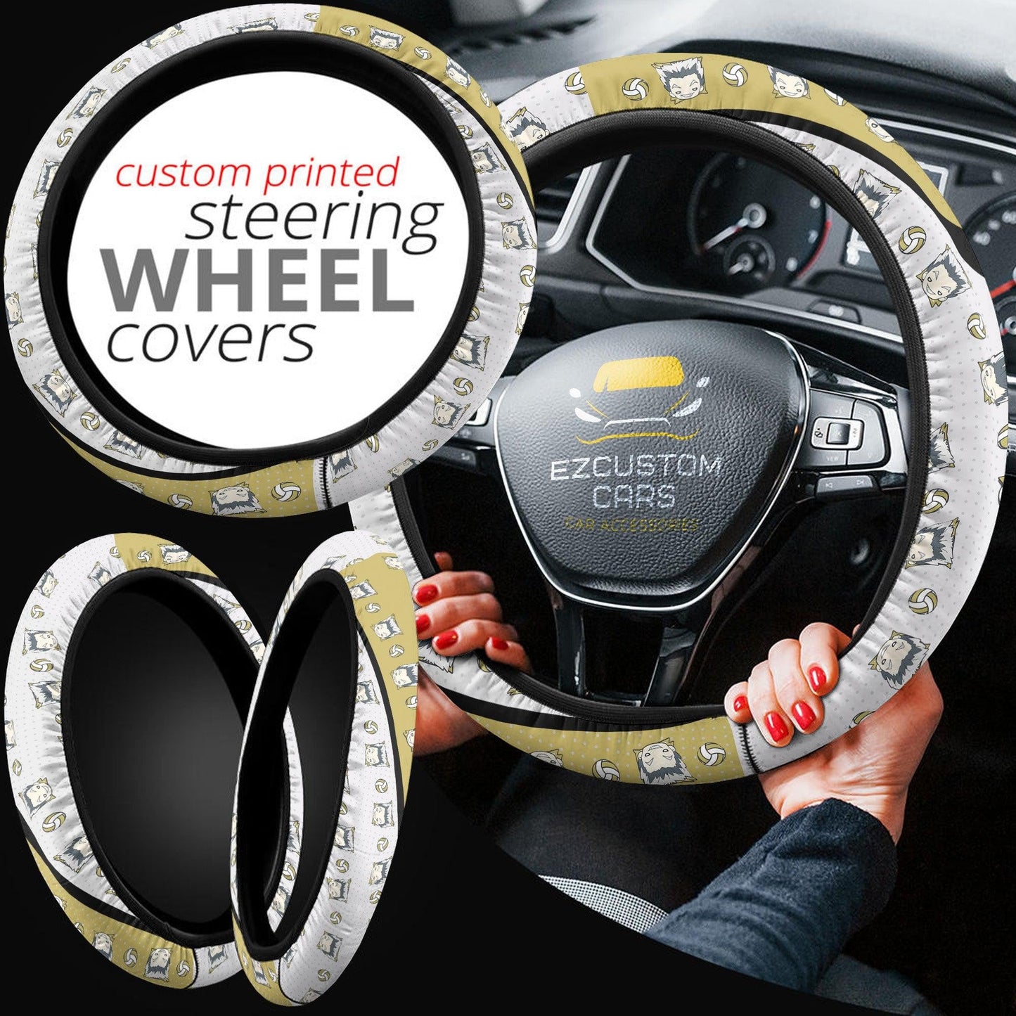 Kotaro Bokuto Anime Steering Wheel Cover Custom Haikyuu Anime Car Accessories