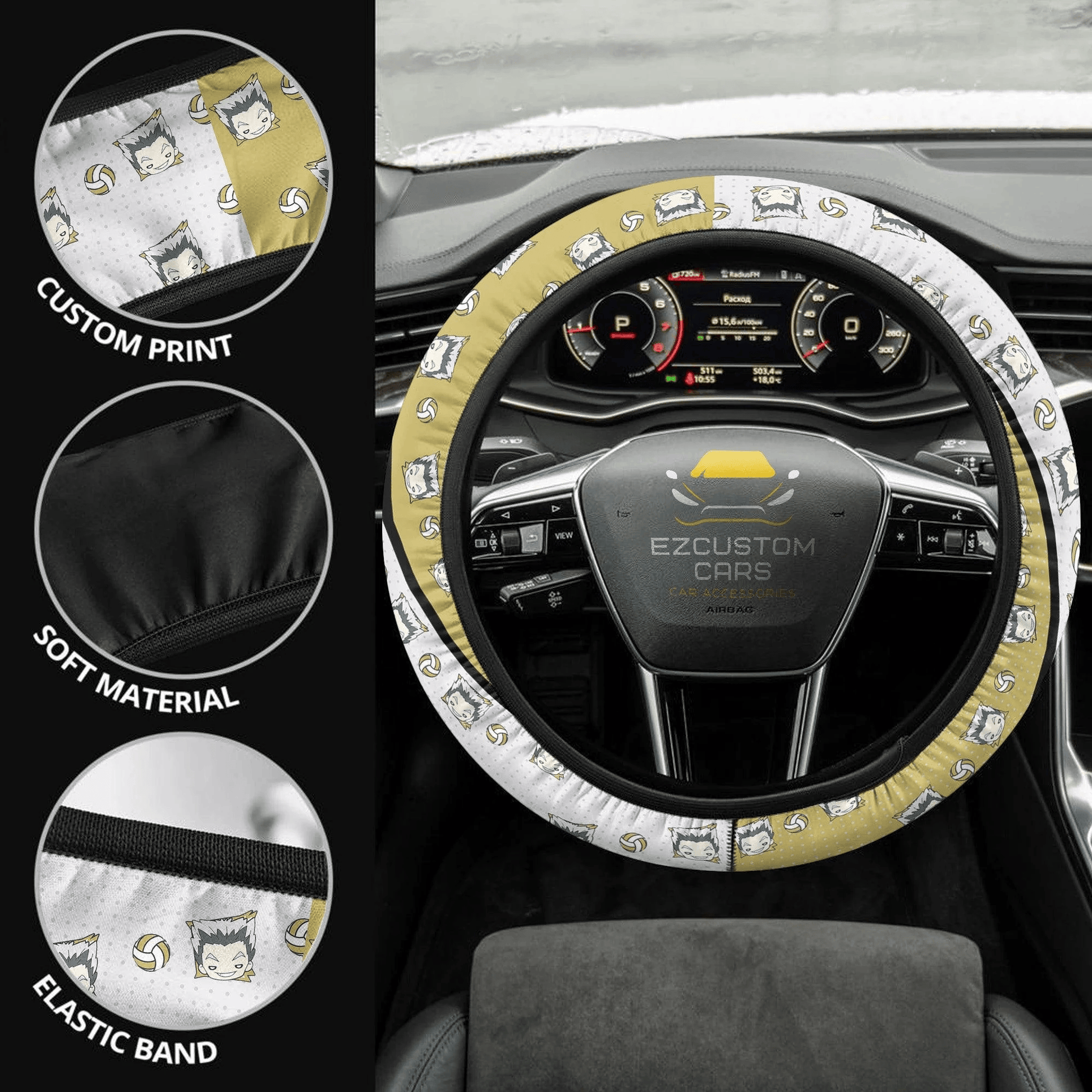 Kotaro Bokuto Anime Steering Wheel Cover Custom Haikyuu Anime Car Accessories