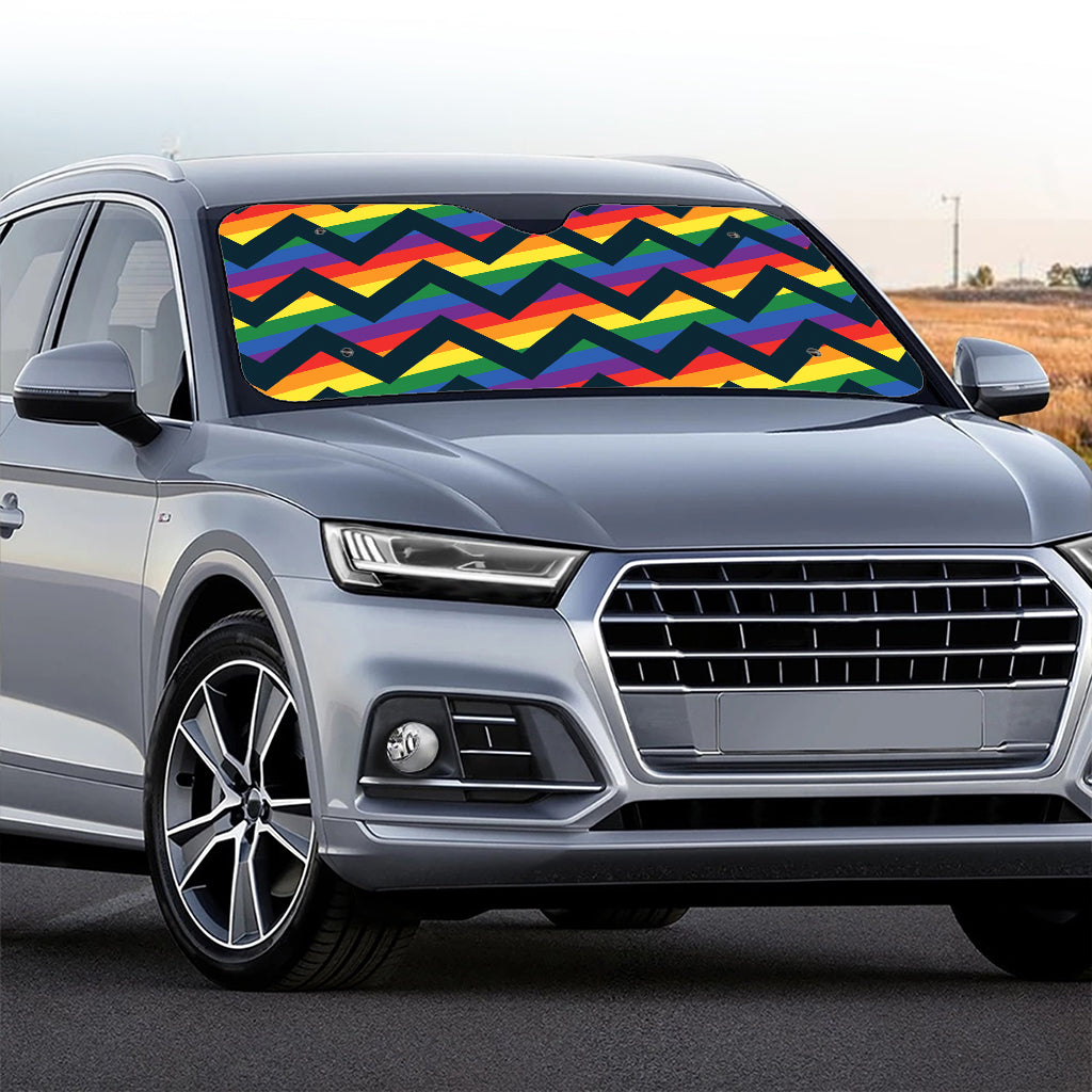 LGBT Pride Rainbow Chevron Pattern Print Car Windshield Sun Shade