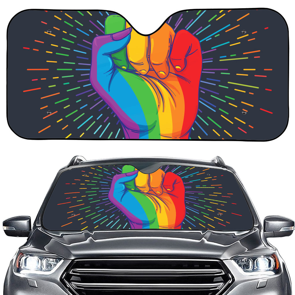 LGBT Pride Rainbow Hand Print Car Windshield Sun Shade