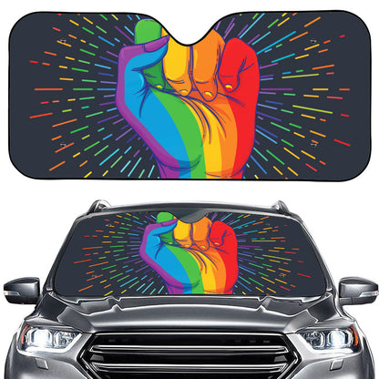 LGBT Pride Rainbow Hand Print Car Windshield Sun Shade