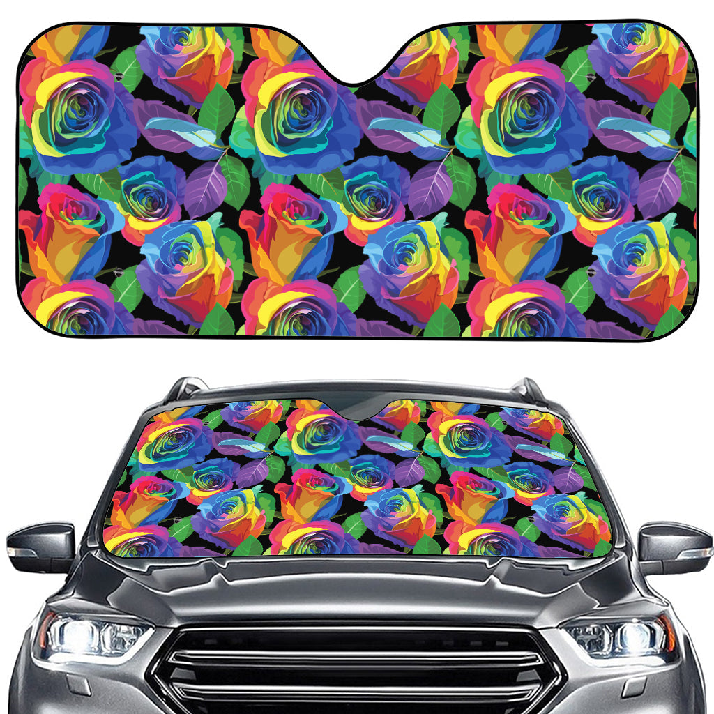 LGBT Pride Rainbow Roses Pattern Print Car Windshield Sun Shade