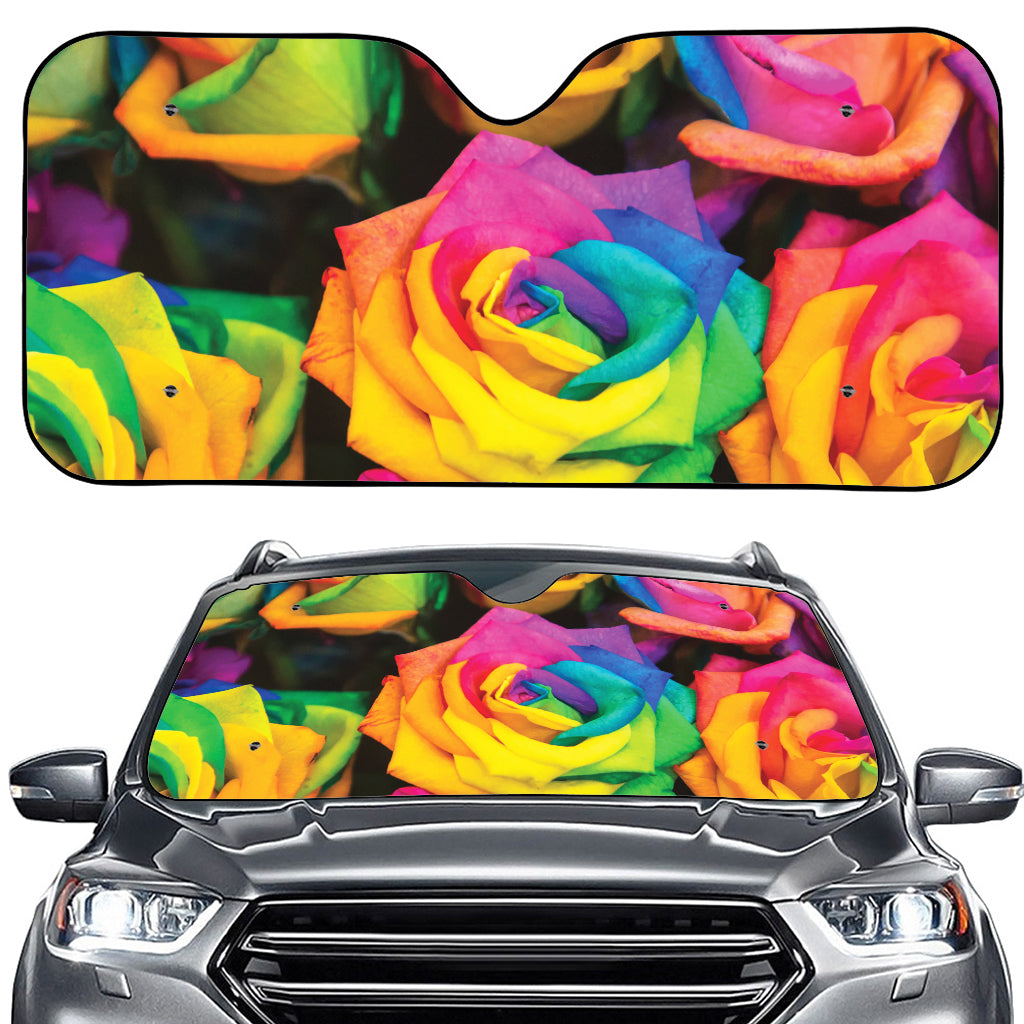 LGBT Pride Rainbow Roses Print Car Windshield Sun Shade